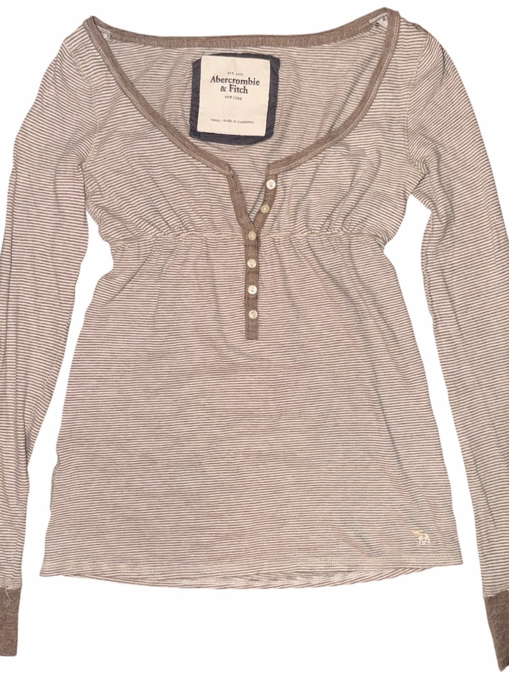 Y2K Abercrombie Babydoll Long Sleeve Striped Henley Button Top
